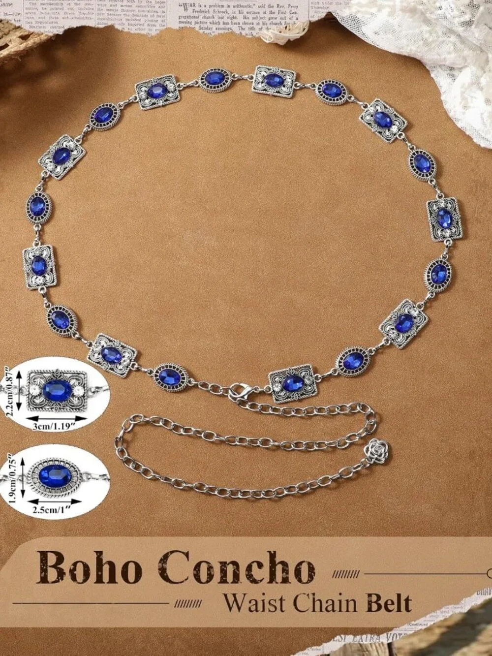 Vintage Boho Western Concho Chain Belt | Rhinestone Cowgirl Waist Chain for